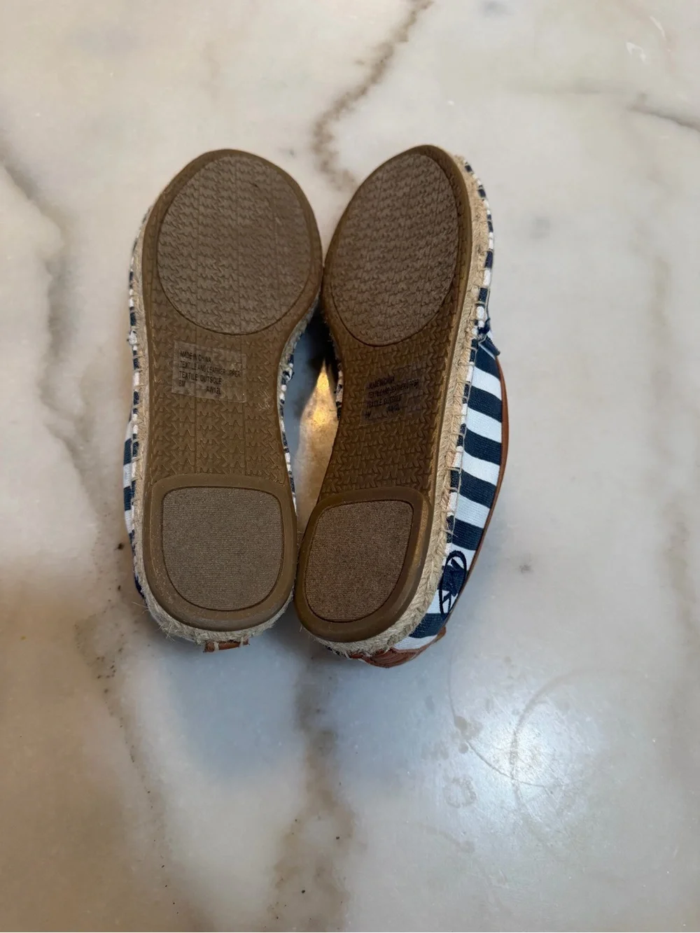 Michael Kors Black and White Striped Espadrille Insole with Tan Trim